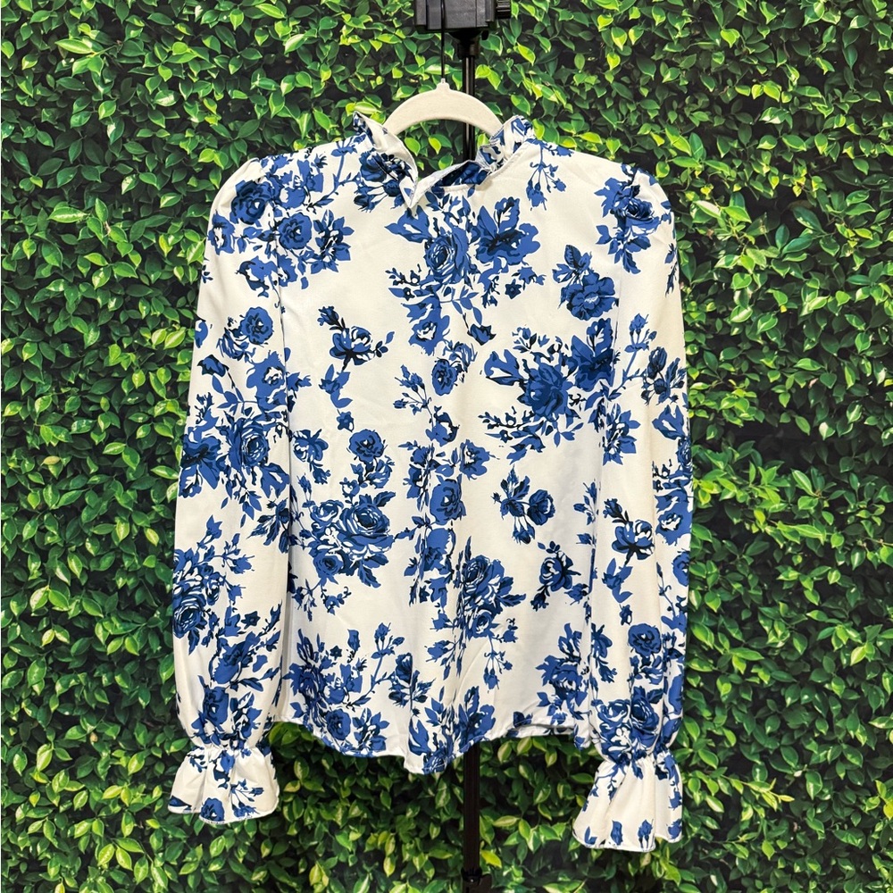 SHEIN Blue Floral Button Down Shirt